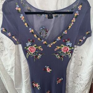 Vivienne Tam Purple Floral Embroidered Mesh Dress
